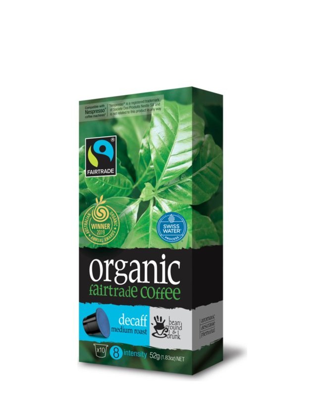 BEAN GROUND & DRUNK - AUSTRALIAN ORGANIC FAIR TRADE COFFEE CAPSULE: DECAFF MEDIUM ROAST (NESPRESSO® COMPATIBLE)